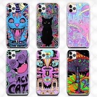 colourful psychedelic trippy art phone case transparent case for iphone 6 6s 7 8 plus xr x xs xsmax 11 12 pro mini max