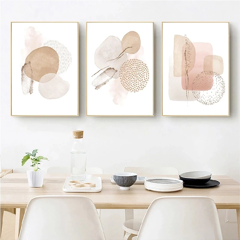 

Modern Abstract Beige Pink Geometric Canvas Painting Boho Poster And Print Wall Art Pictures For Bedroom Home Decoration