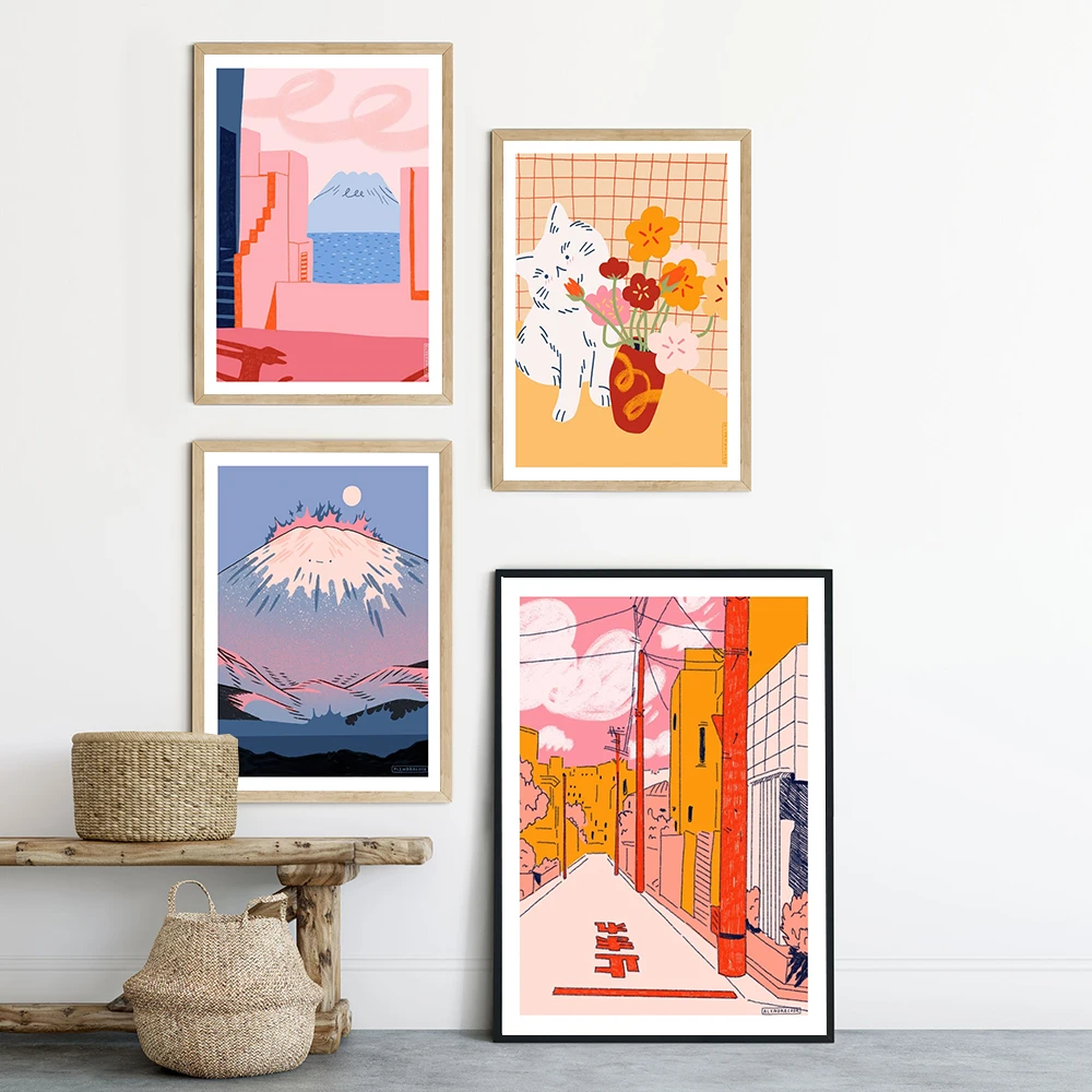 Скандинавский мультяшный Кот холст Постер в скандинавском стиле аниме летний