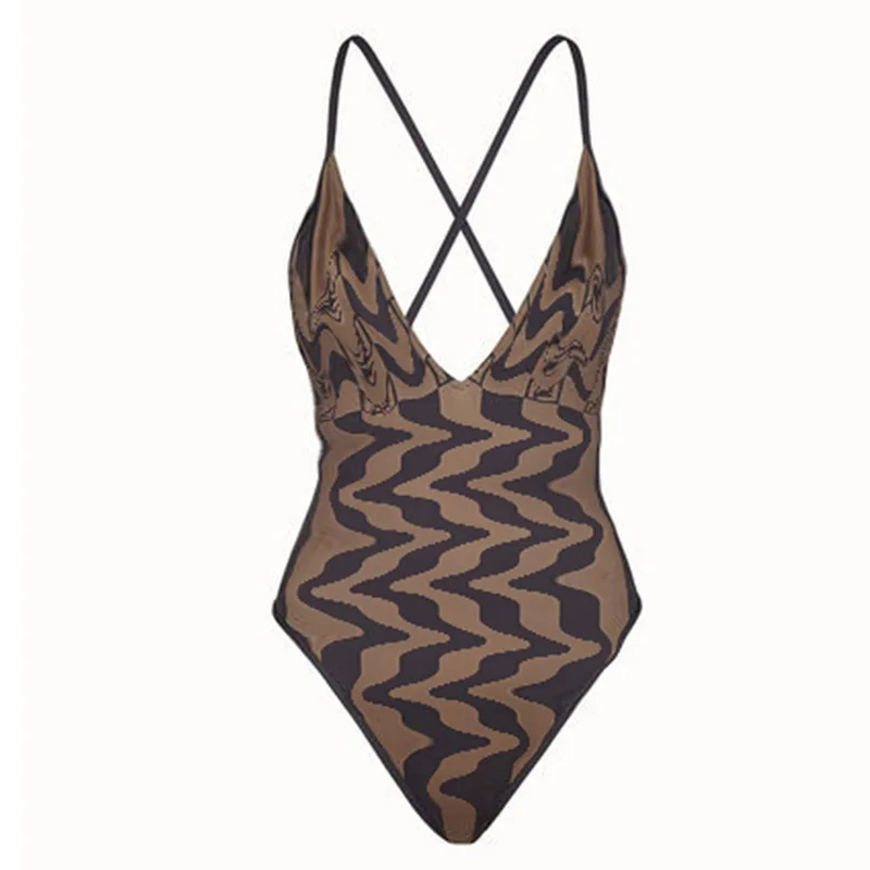 

F8856 Bikini 2020 Women's Sexy Baroque Print Criss Cross Monokini Swimsuit Swimwear Beach Wear One-Piece Swimsuit Bathing Suit