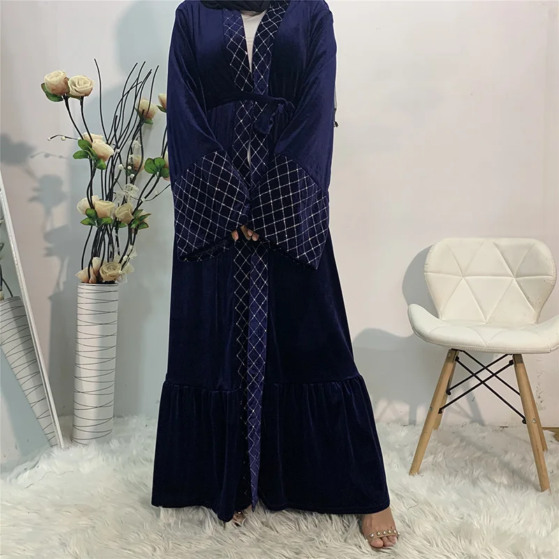 

New Arrivals Golden velvet Open Front Abaya Kimono Women Muslim Dress Modest Wear Dubai Turkey Sheer Abaya Duster Cardigan