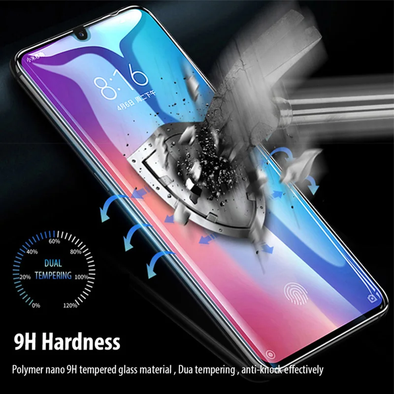 Черное защитное стекло с полным покрытием для телефона Xiaomi Mi 9 HD закаленное 5D 8 Glasa