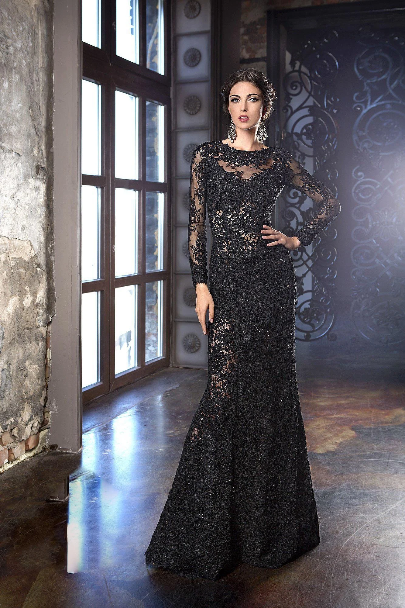 

Jewel Long Sleeves Evening Dresses Floor Length Black Appliques Beaded Luxury Mermaid Wedding Guests Celebrities Prom Gowns New