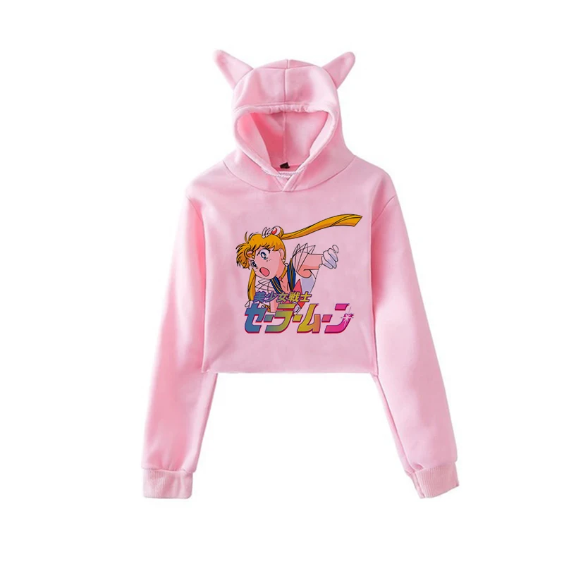 Сейлор Мун Харадзюку Толстовка корейский стиль ulzzang kawaii 90s мультфильм одежда пуловеры новые негабаритные с капюшоном уличная