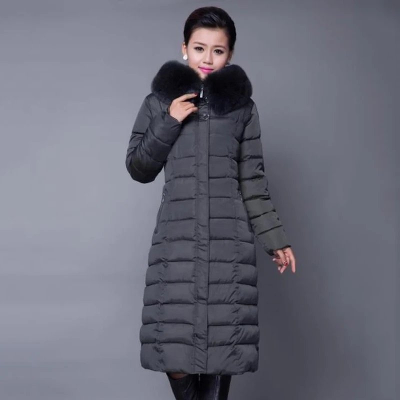 Большой Размер 4XL 5XL женская зимняя длинная куртка с капюшоном Женская парка с меховым воротником хлопковые пуховики женские тонкие большие размеры