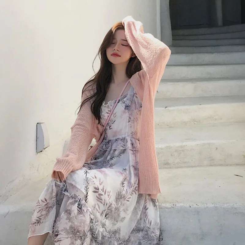 Женская Осенняя одежда однотонное свободное трикотажное кимоно с длинным