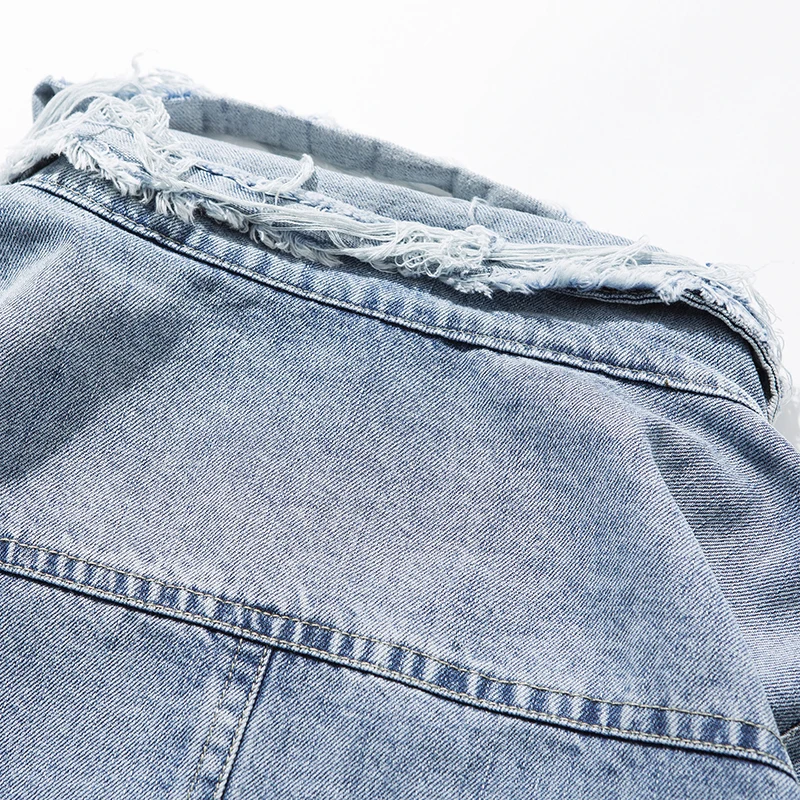 

2018 autumn models - original two-sided wear damaged denim jacket
