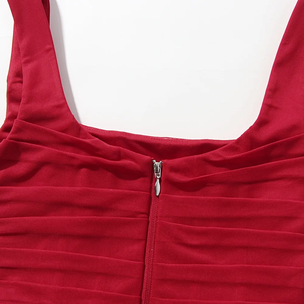 

Women's Bodycon Mesh Skirt Two Piece Dress Fashion Suit Solid Sexy Party Dresses Vintage Square Neck Sleeveless Cocktail Dress