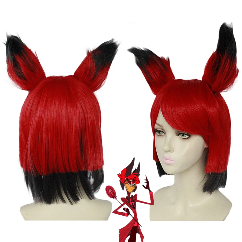 

Anime Hazbin Hotel ALASTOR Wig with Ear Cosplay Costume Heat Resistant Synthetic Hair Men Women Wigs