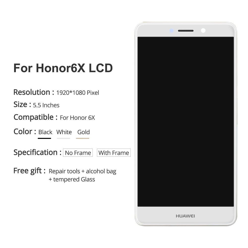 5," дюймов для НУА Вэй слава 6X2017 ЖК-дисплей для HUAWEI Honor 6 X ЖК-дисплей GR5 Дисплей Сенсорный экран Digitizer для HUAWEI BLN-AL10 BLN-L24 BLN-21
