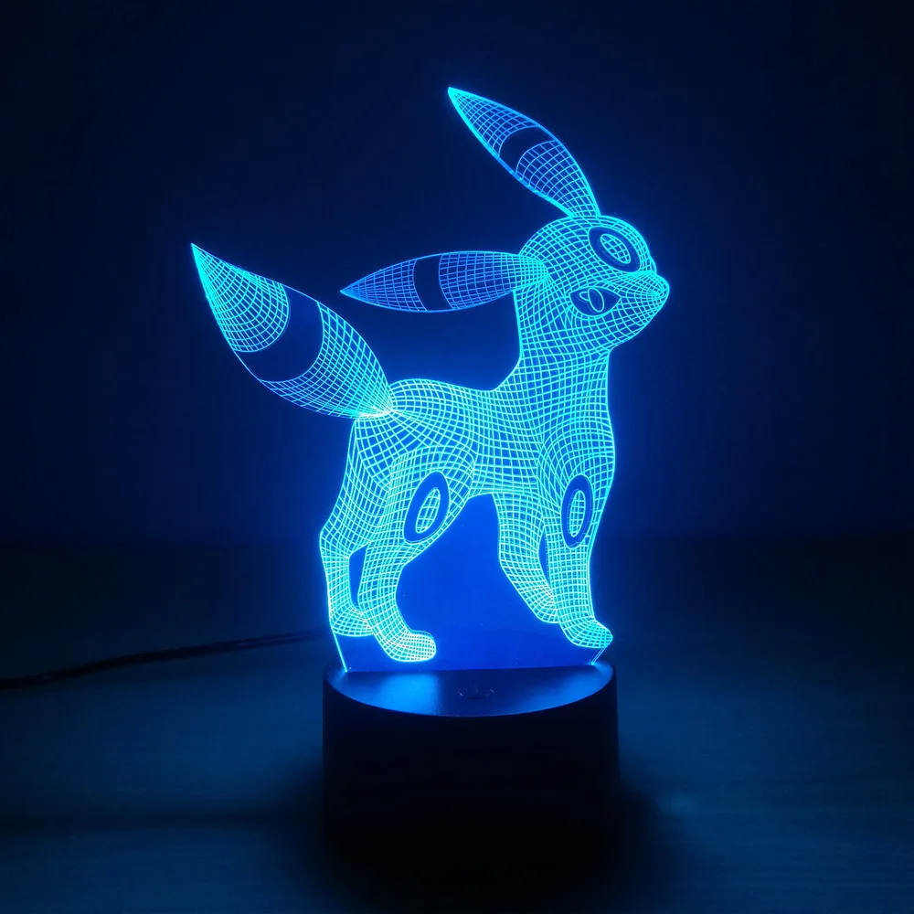 7 Colors Changeable Pokemon Umbreon 7 цветов лампа 3d визуальные светодиодные ночники дети сенсорный Usb настольная лампа Пикачу ребенок Покемон го фигурка - Испускаемый цвет: 7 Colors Changeable