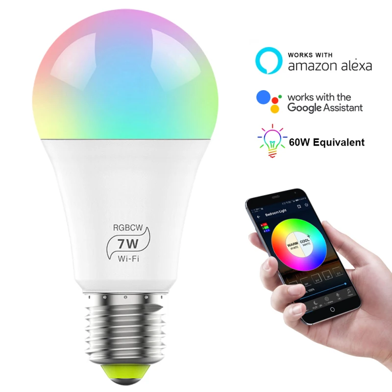 

New Dimmable 7W E27 WiFi Smart Light Bulb LED Lamp App Operate Alexa Google Assistant Control Wake Up Smart Lamp Night Light