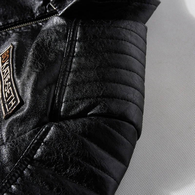 

Men's Leather Jacket New Embroidery Motorcycle Leather Jacket Slim Fit Male Outerwear Bomber Jacket Casual Fleece Men PU Coat