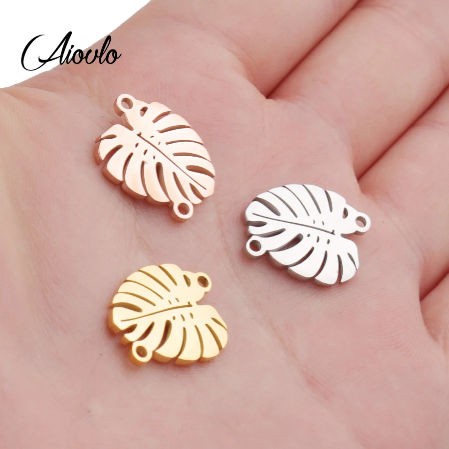 5 шт./лот украшения из нержавеющей стали в форме листа подвески коннекторы ручной