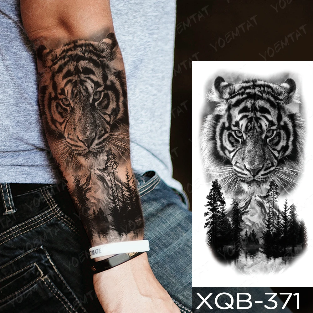 Водостойкая Временная тату-наклейка Череп тигр охотник флэш-тату Лев животное