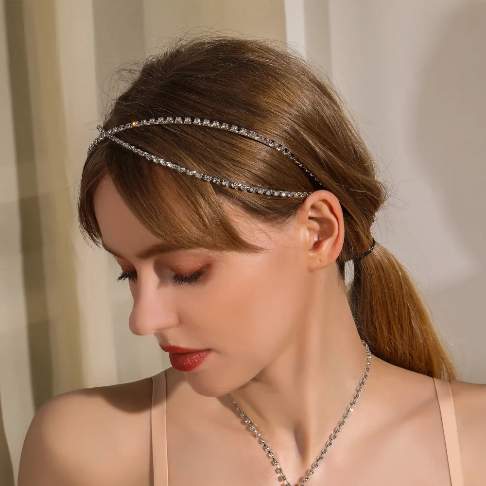 

Fashion Rhinestone Hair Accessories Cross Headband Hair Band for Women Diamond Female Headdress Grand Occasion Jewelry 2021