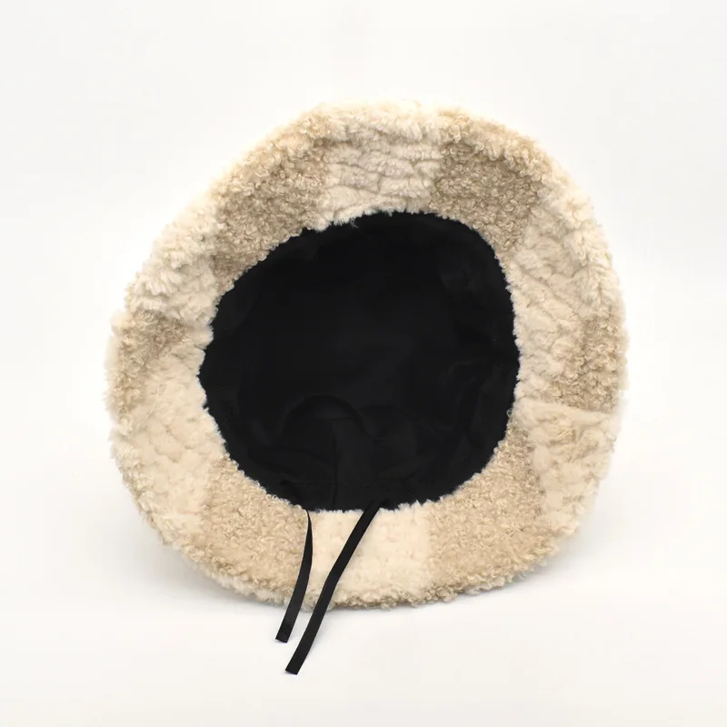 

ZLD New women Fisherman's hat Fashion Lamb wool printing Cap Thickened Soft ladies Bucket Hats Outdoor Sun Travel men caps