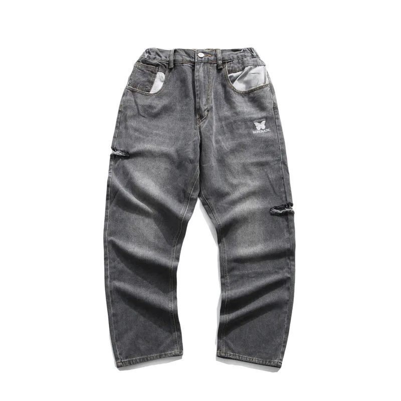 

Henry butterfly hole isn trend straight tube wide leg jeans men's lovers net red casual pants