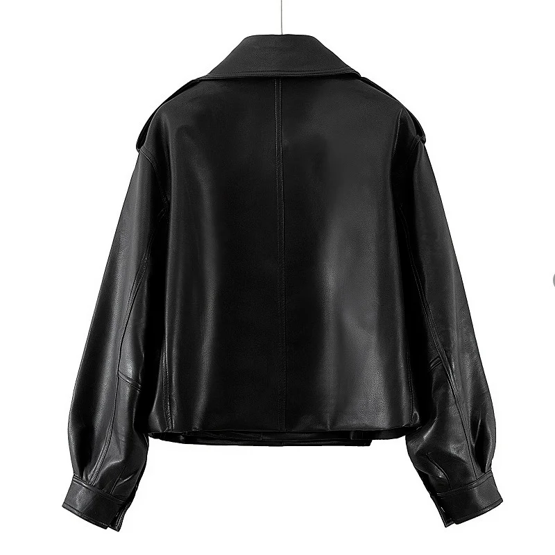 

Women Baggy Faux Leather Jacket Spring Autumn Batwing Sleeve Short Leather Coat Woman Soft PU Outwear Biker Moto Jackets