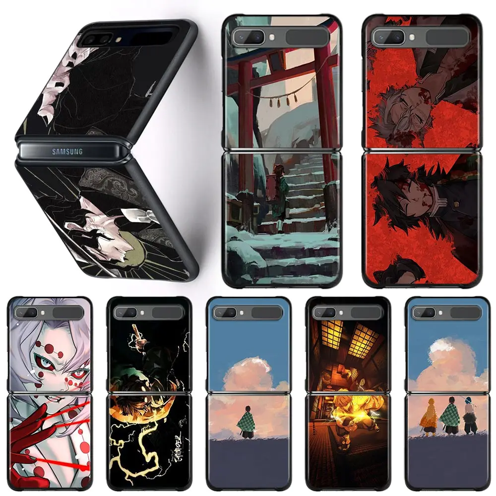 

Black Phone Case For Samsung Galaxy Z Flip3 5G Z Flip Hard PC Cover Smartphone Capa Kimetsu no Yaiba
