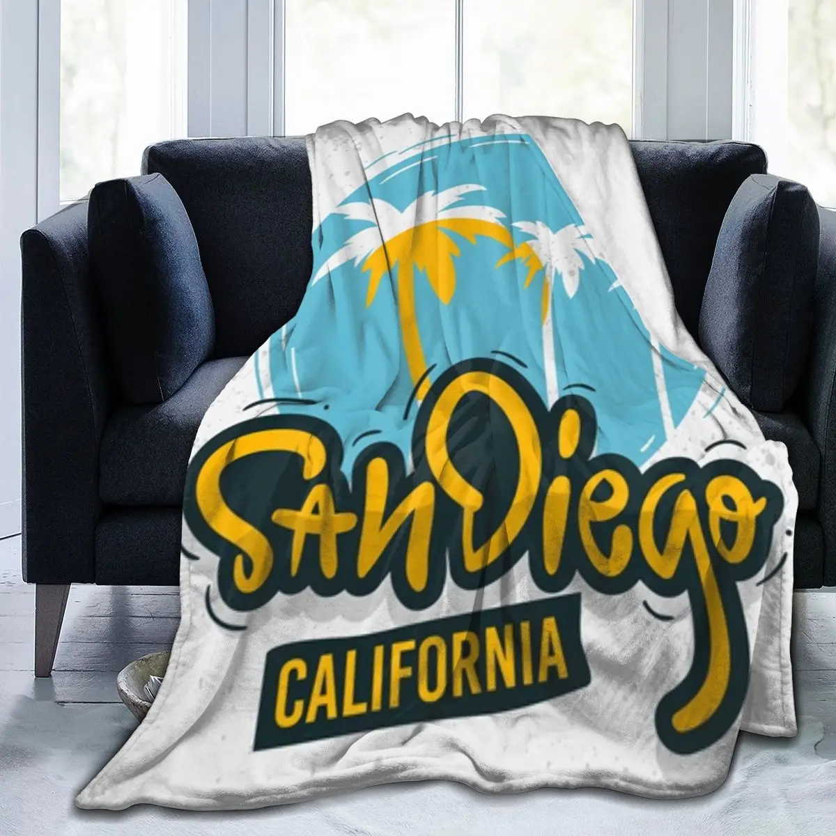 

Retro Summer Palm Trees In Vibrant San Diego California Colors 80's Art Super Soft Fleece Blanket Dropship Decorative Throws