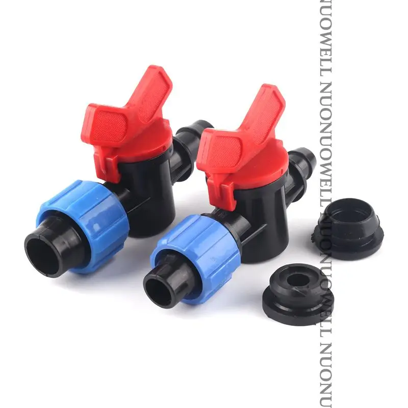 2pcs 16mm 20mm PE Pipe Bypass Ball Valve Threaded Lock Irrigation System Connectors Drip Irrigation Tape Locknut Water Valve