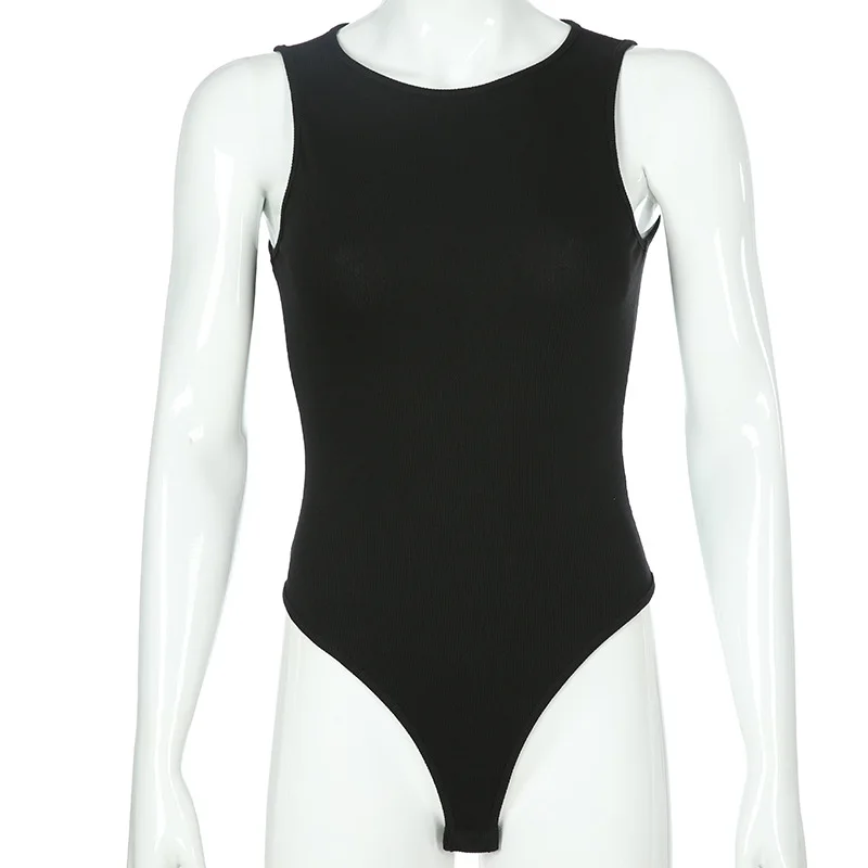 

Black Off Shoulder Tank Bodysuit Summer 2021 New Fashion O-Neck Body Women Fitness Clothing Basic Bodycon Bodysuits