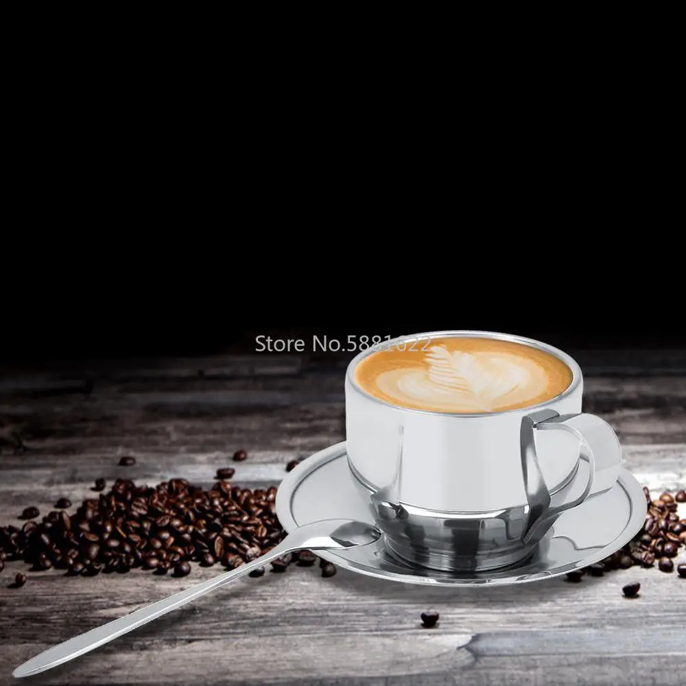 Устойчивая к падению чашка из нержавеющей стали кофейная кружка с ручкой блюдцем