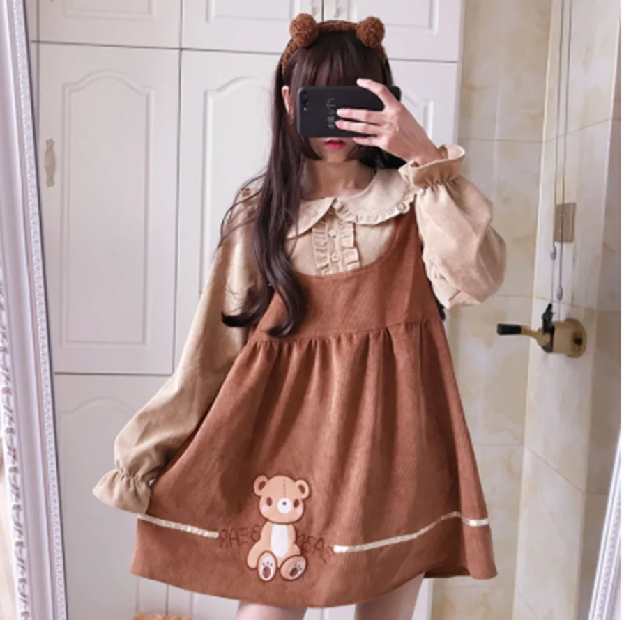 Платье в стиле милой Лолиты для девочек японский воротник Питер Пэн симпатичная