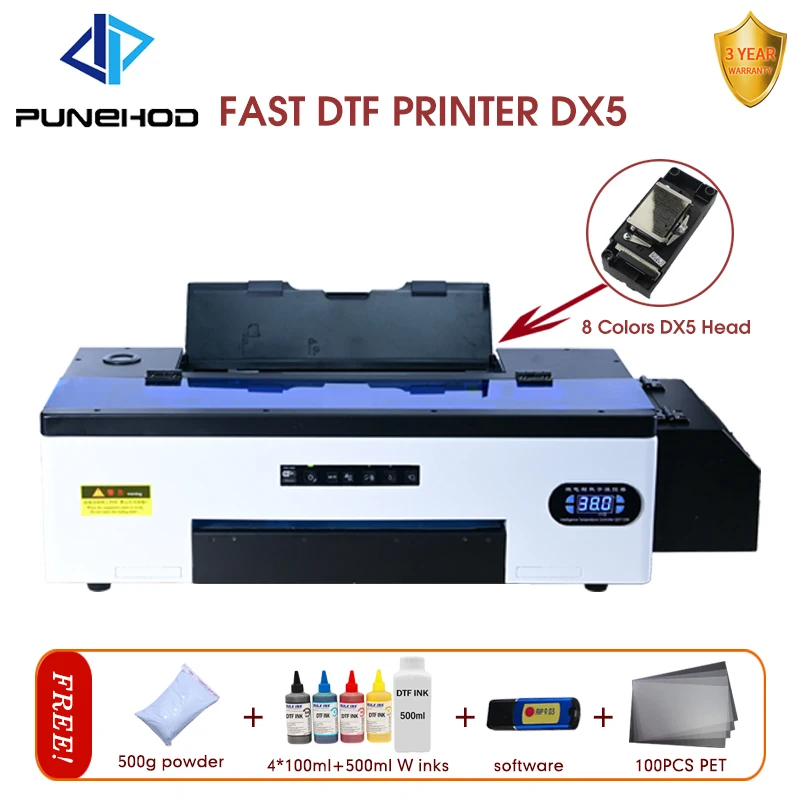 

Punehod A3 Dx5 печатающая головка 8 цветов Dtf принтер новый дизайн Быстрая Печать на футболках + ПЭТ пленка + программное обеспечение + чернила + пор...