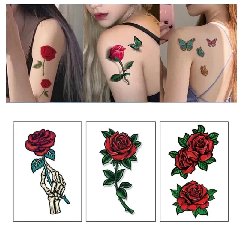 

Временные тату-наклейки в виде Розы, 8 шт./партия, женский боди-арт, водостойкие красивые тату в виде искусственной розы, сексуальные тату для девушек