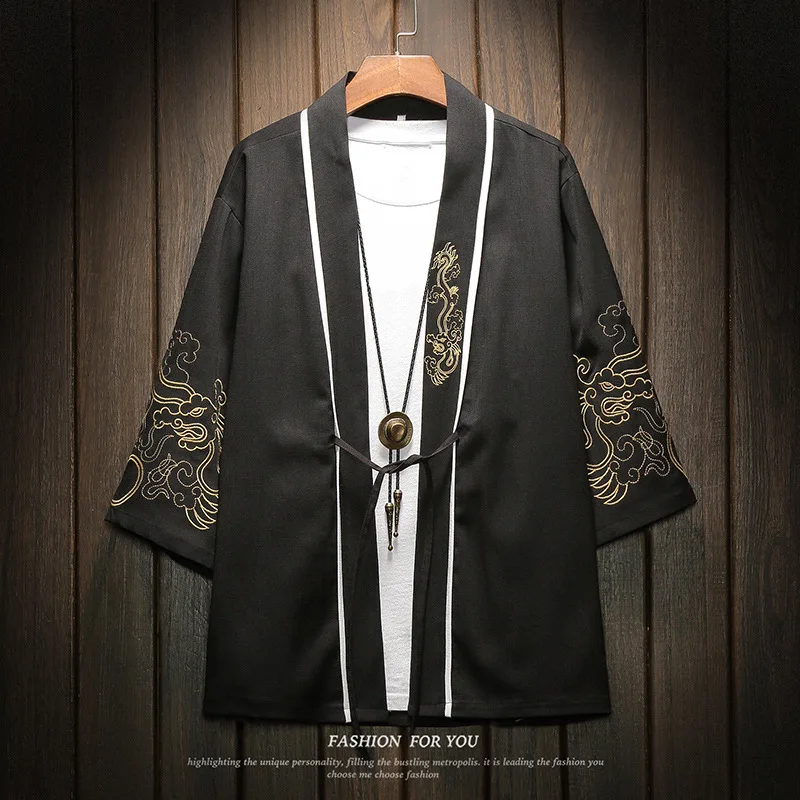 Летняя Новинка для мужчин Haori одежда Винтаж Китайский дракон солнцезащитный крем классический кардиган блузка кимоно топ азиатского Аниме Косплей рубашка 5XL
