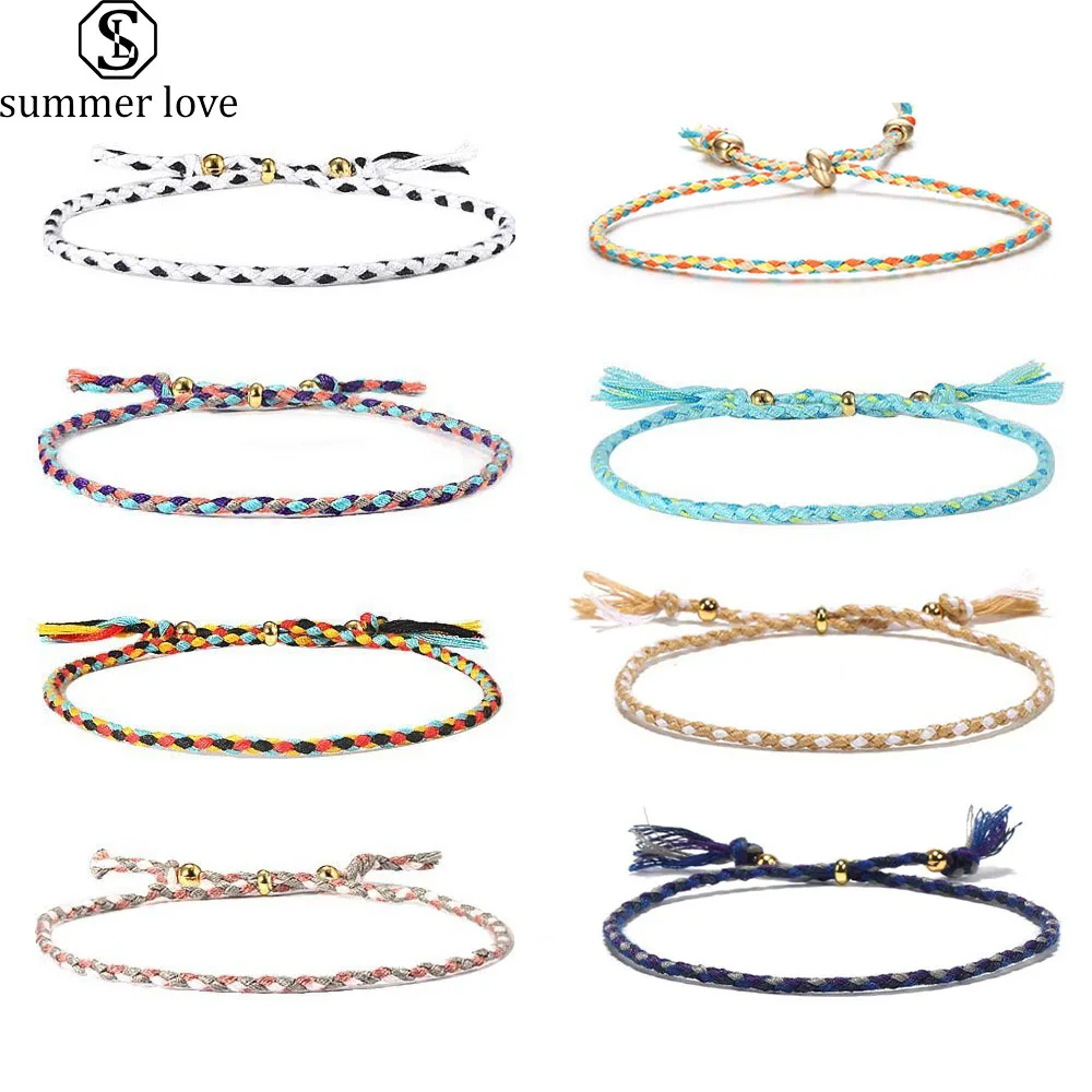 Плетеные браслеты дружбы в богемном стиле с разноцветными веревками для женщин, регулируемые плетеные браслеты на заказ для друзей, ювелирные изделия в подарок