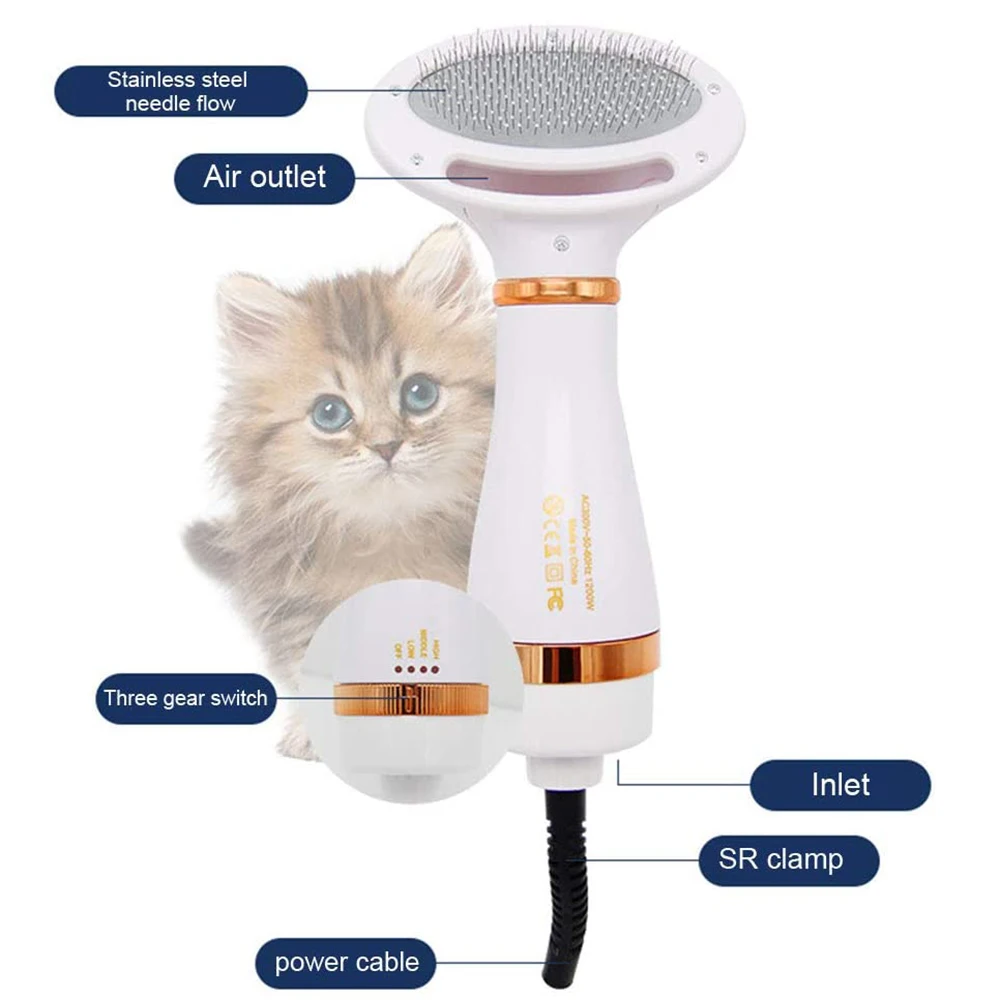 Pet Hair Dryer 2 In 1 Portable Grooming Tool Dog Comb Blower with Slicker Brush Quick-Drying Cat |