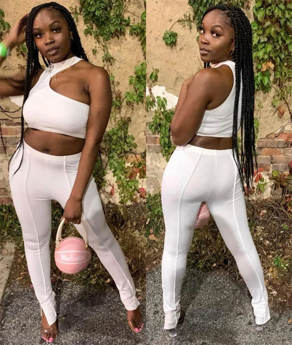 Женский летний облегающий костюм из двух предметов короткий топ и брюки |