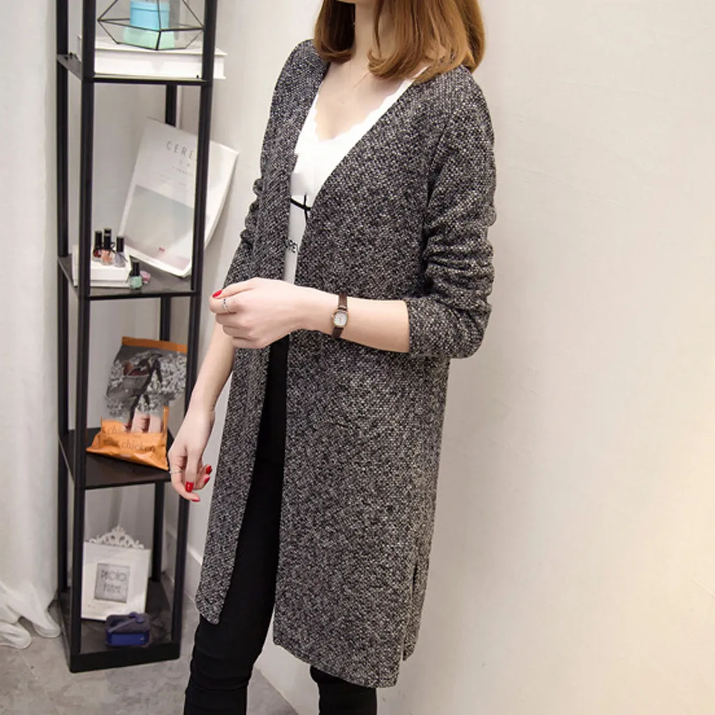 Женское длинное пальто элегантный женский вязаный кардиган оверсайз с длинным
