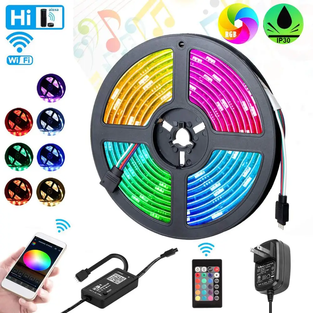 Светодиодная Водонепроницаемая RGB лента SMD5050 Диодная Гибкая лампа с Wi Fi