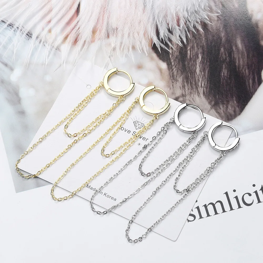 Ins Style 925 Sterling Silver Crystal Long Chain Round Tassel Clip Earrings For Female Party Gifts Jewelry | Украшения и