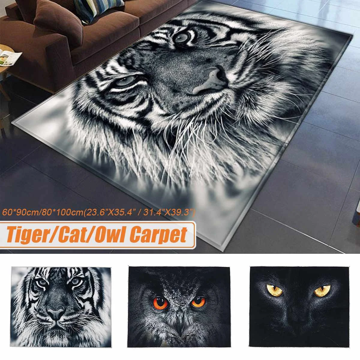 

Fashion Tiger/Cat/Owl 3D Pattern Carpet On The Floor Animal Printed Carpet Living Room Soft Bathroom Mat Absorb Anti-slip