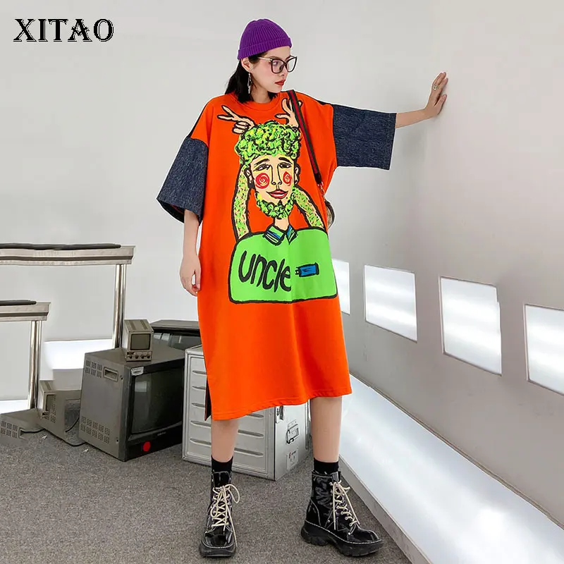 XITAO Tide Брендовое женское платье с мультяшным принтом размера плюс панельные
