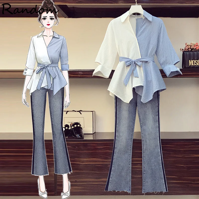 Женский костюм двойка в полоску с длинным рукавом|Спортивные костюмы| |