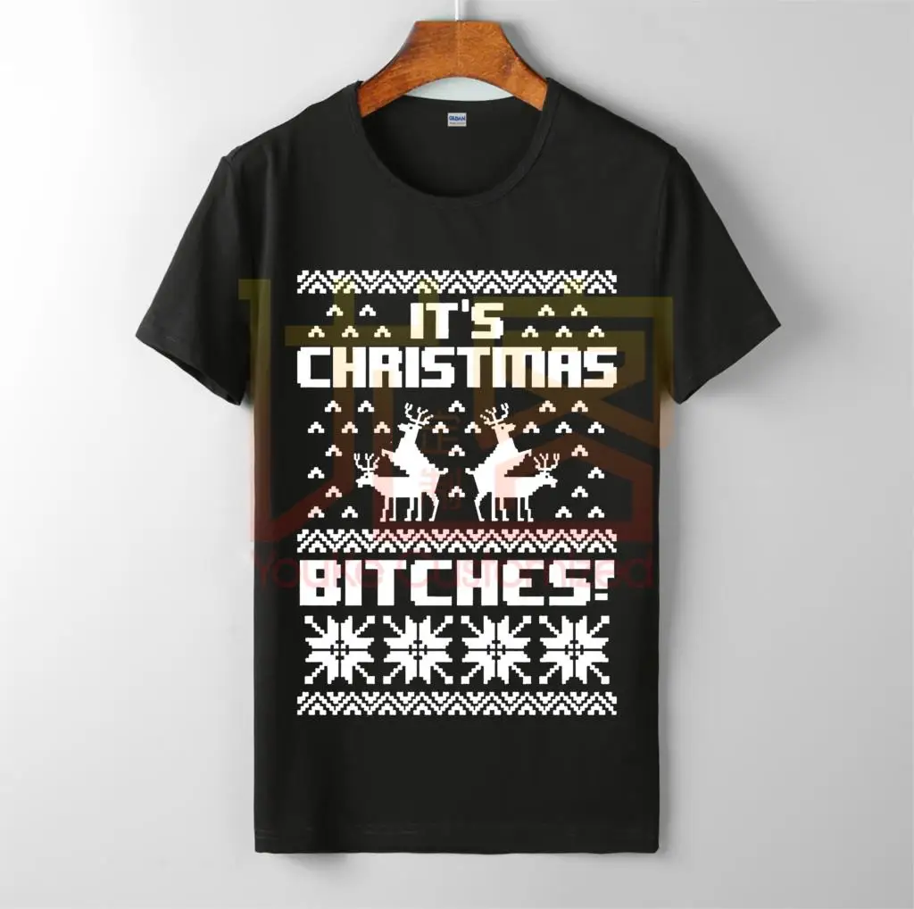 Мужская футболка с уродливым оленем летняя надписью It's Christmas Bitches 2019 | одежда