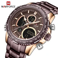 naviforce watches for men luxury dual display digital chronograph quartz wristwatch male steel band waterproof clock with llight