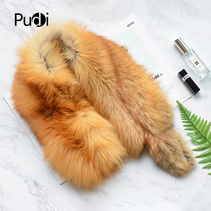 

Pudi SF804 Woman Real Fox Fur Scarf New Brand Girl Genuine Fox Fur Scarves Wrap Shawl Wraps Natural Color