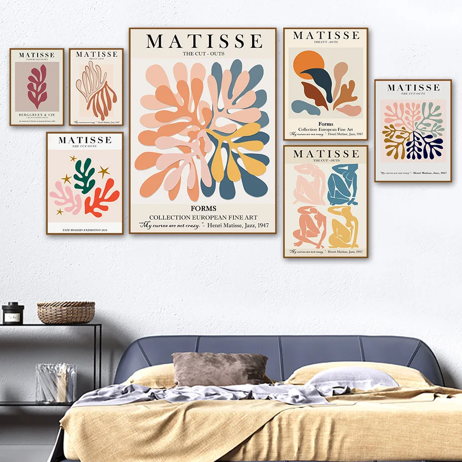Настенная картина Matisse с изгибами красочных листьев и абстрактной девушкой настенные картины на холсте в