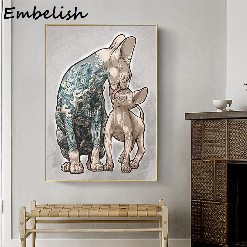

1 Pieces Hand Draw Hairless Cat Animals Wall Art Pictures For Living Room Modern Home Decor Posters HD Print On Canvas Paintings