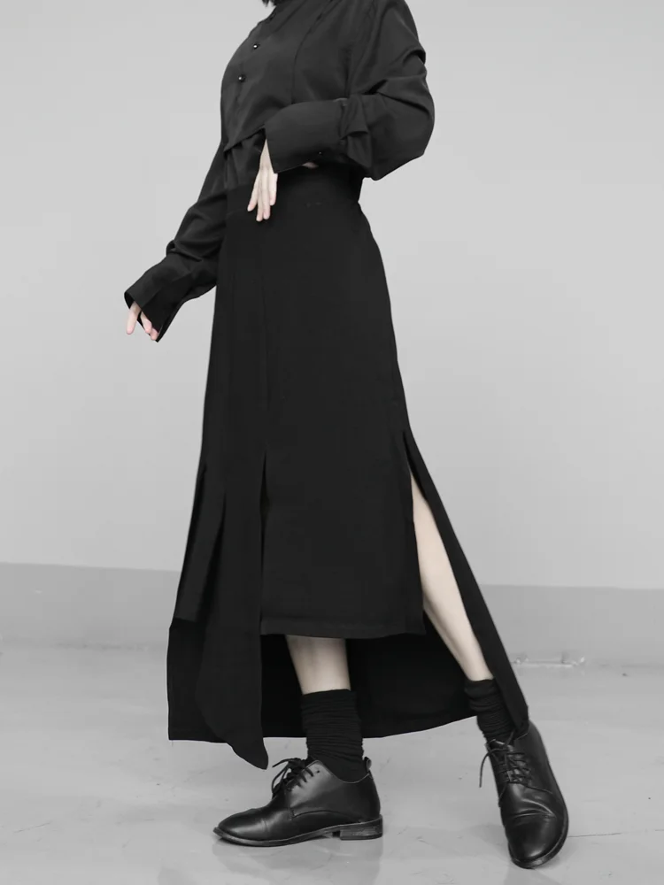 Женская Юбка-миди средней длины однотонная короткая юбка с разрезом спереди и