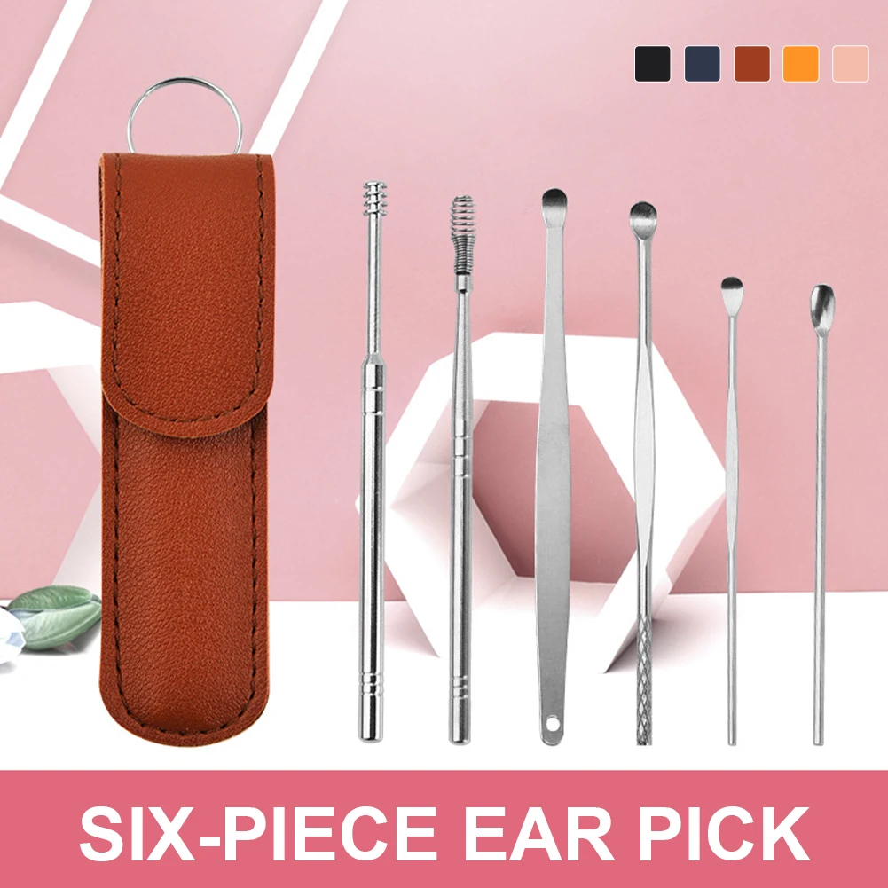 

6Pcs Ear Wax Remover Set Ear Cleaner Stainless Steel Ear Pick Spiral Earwax Remover Tool with Portable PU Leather Pouch Ear Tool