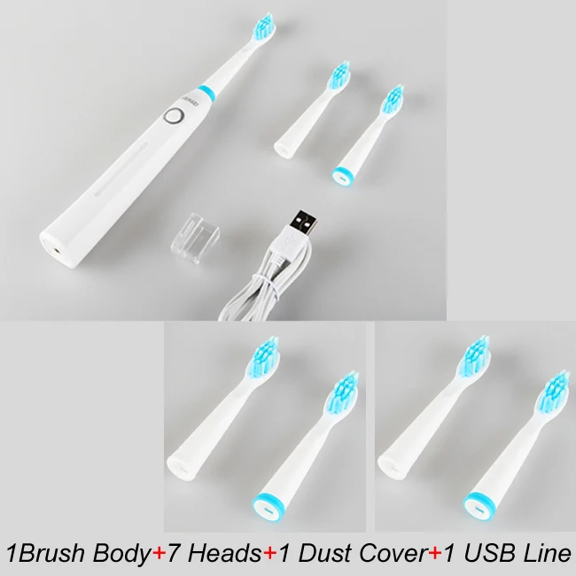 white with 4pcs 899 SEAGO Sonic электрическая зубная щетка с зарядкой от USB для взрослых, 5 сменных головок в подарок, черная зубная щетка с таймером быстрого запуска - Цвет: white with 4pcs 899