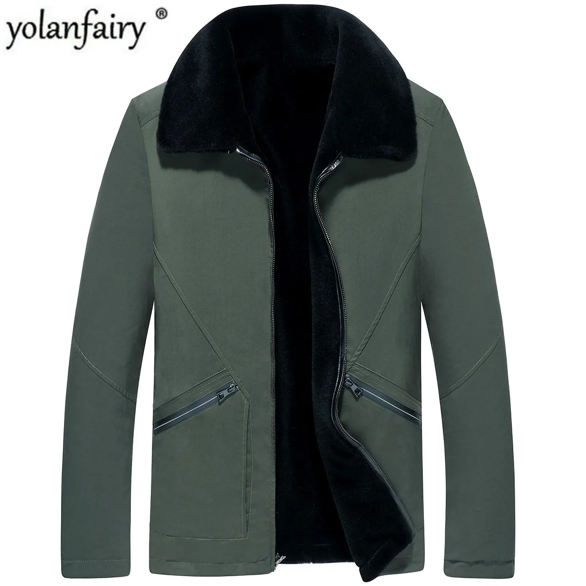 Пальто с натуральным мехом мужская зимняя куртка 100% шерсть парка меховой